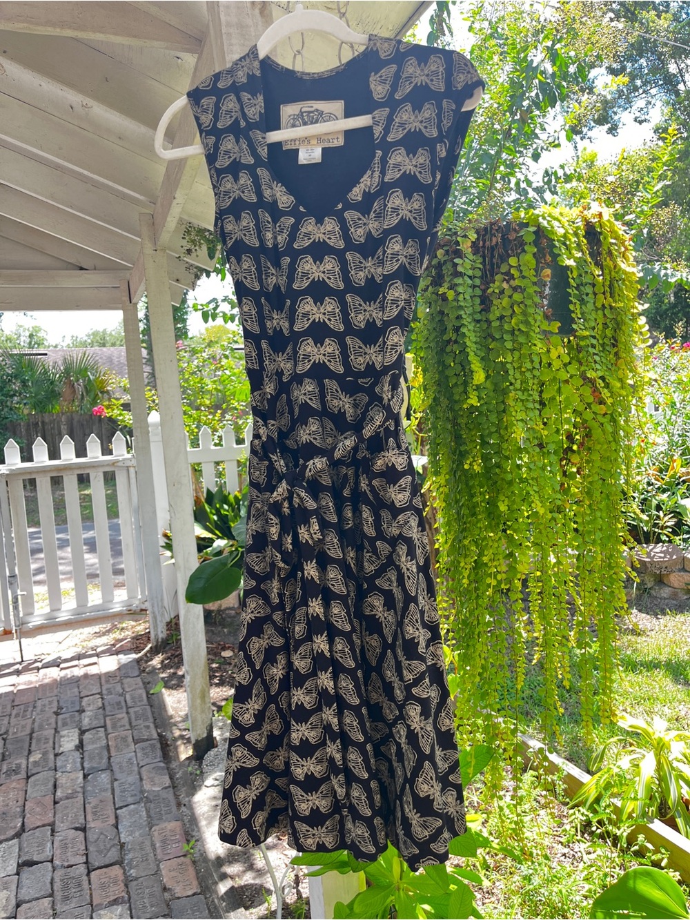 Block Print Black Butterfly Moth Midi Dress